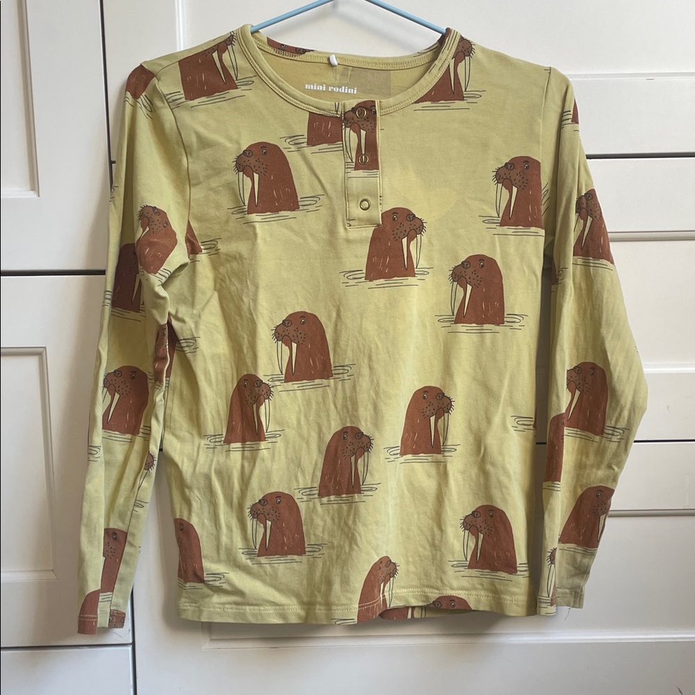 Mini Rodini Walrus Print Long Sleeve Tee - Olive